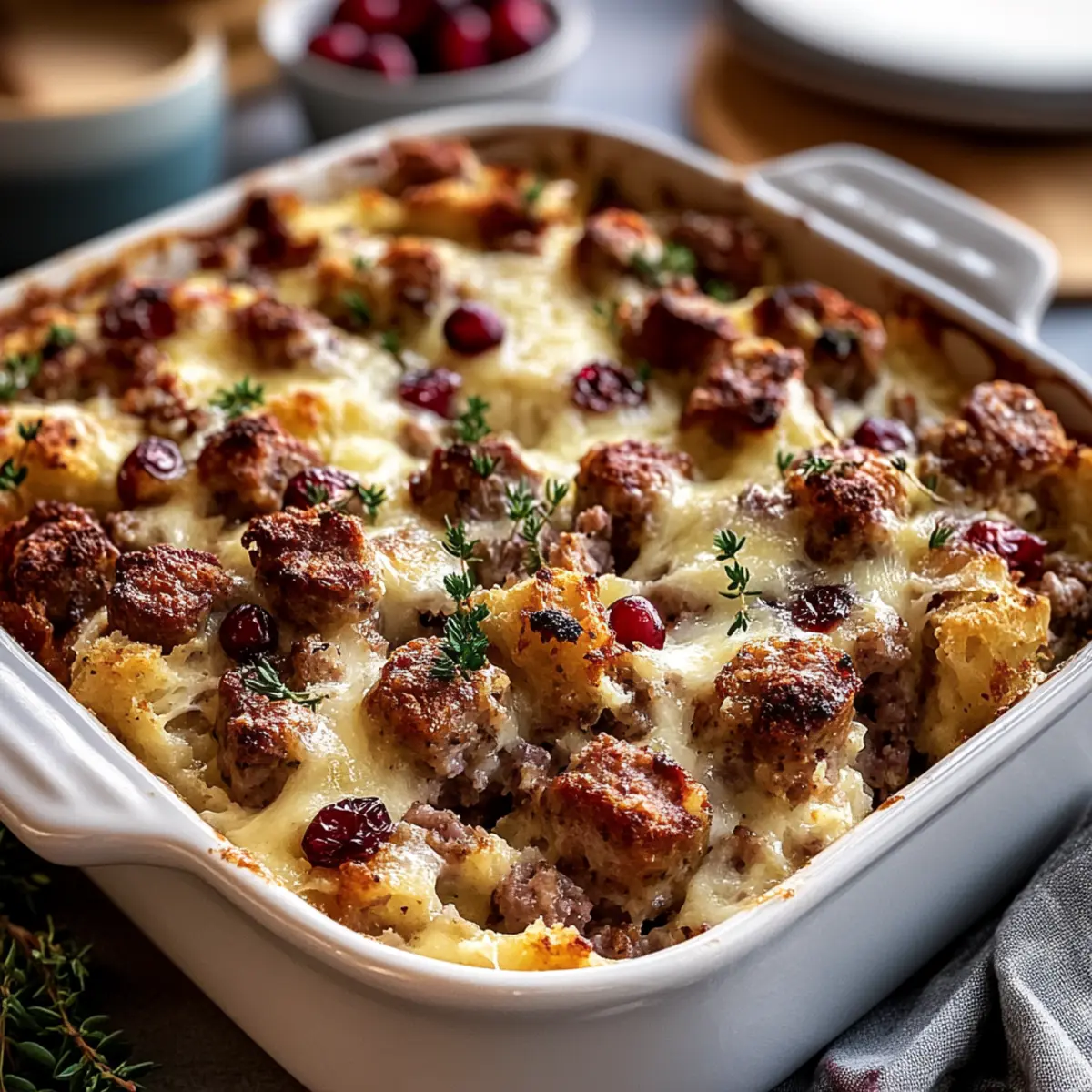 Cranberry Sausage & Stuffing Breakfast Casserole