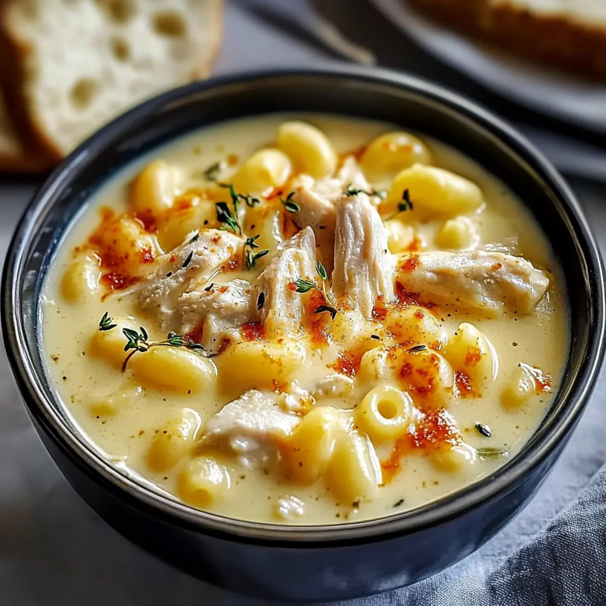 Creamy Chicken Macaroni Cheese Soup