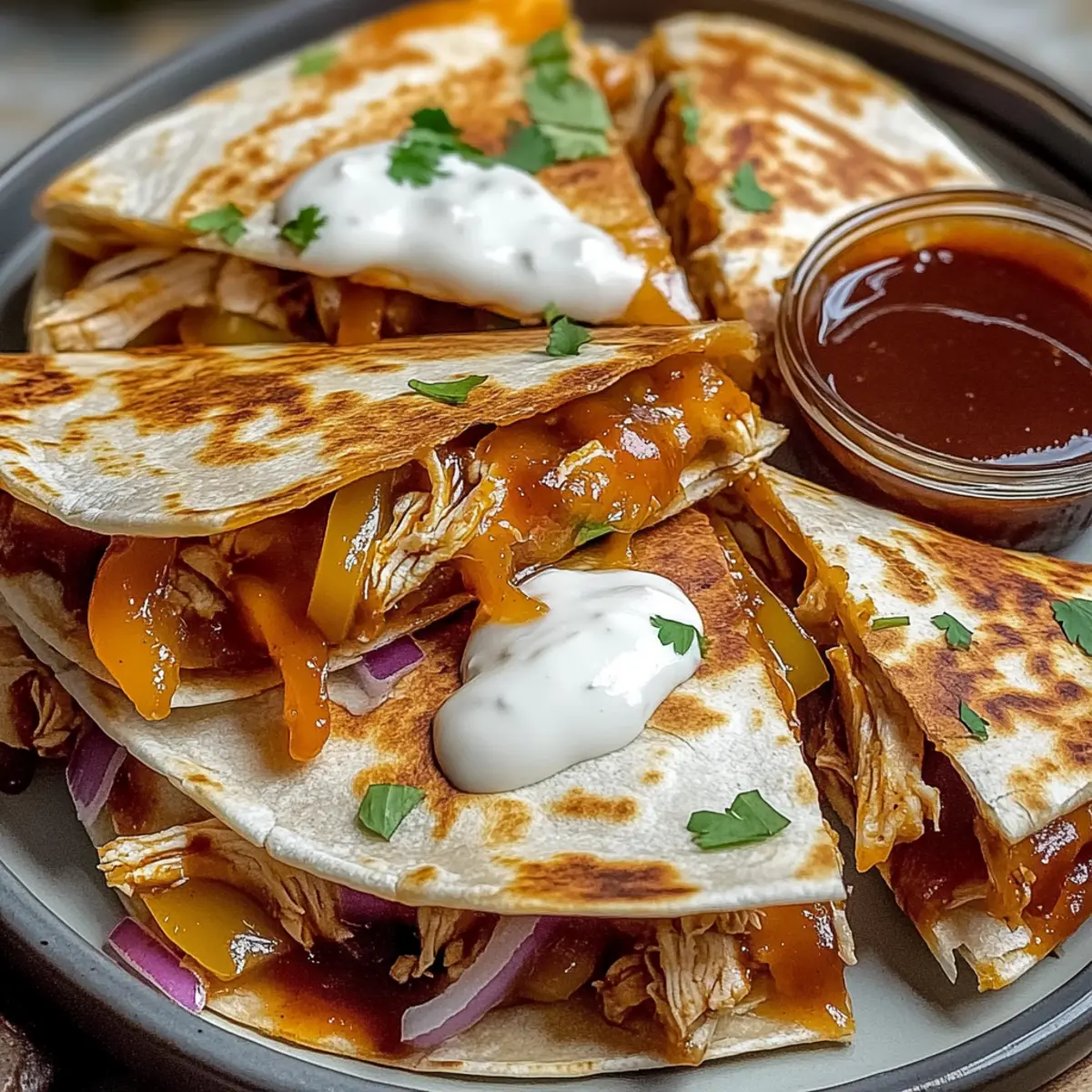 Hot Honey BBQ Chicken Quesadillas