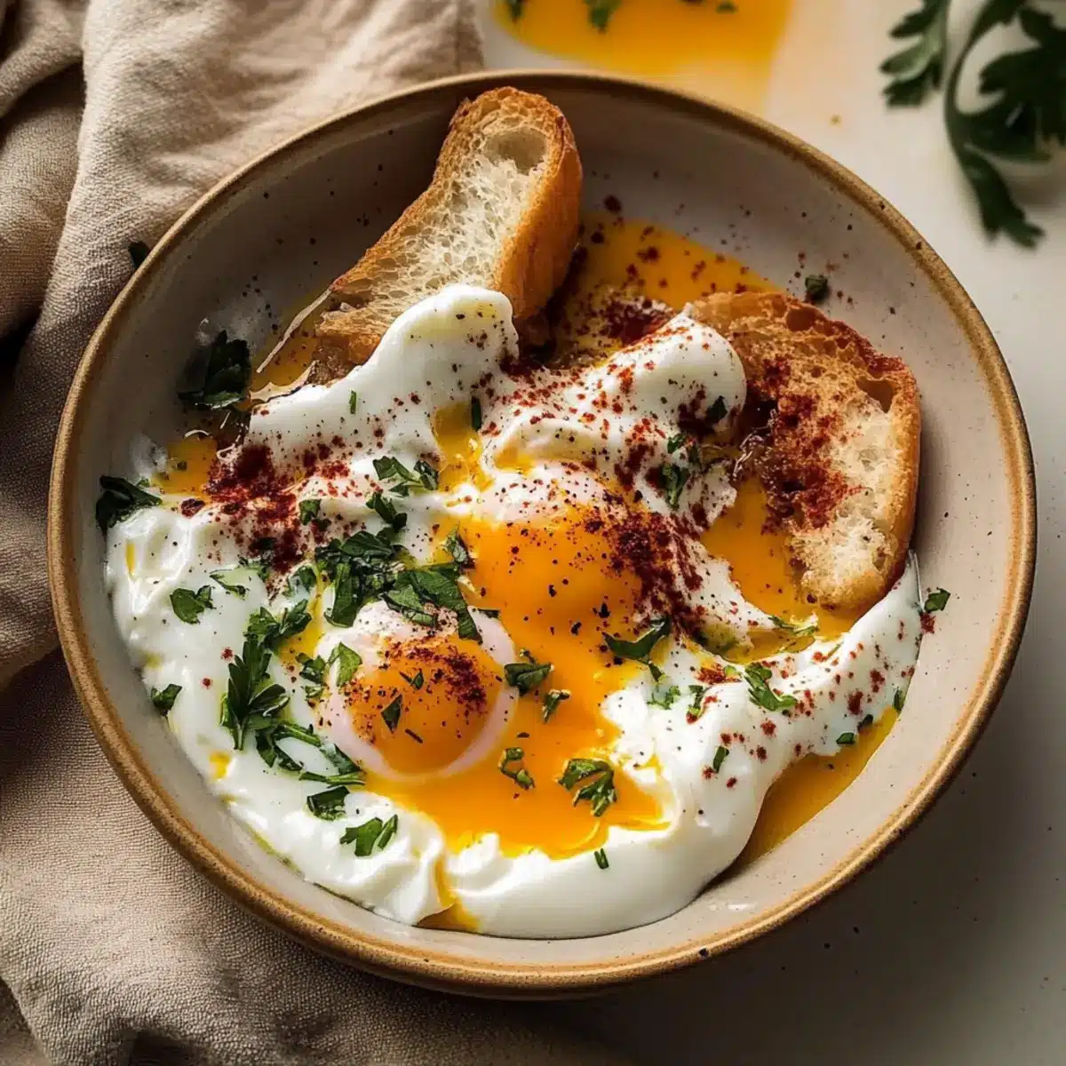 Turkish Eggs with Creamy Yogurt & Butter Sauce