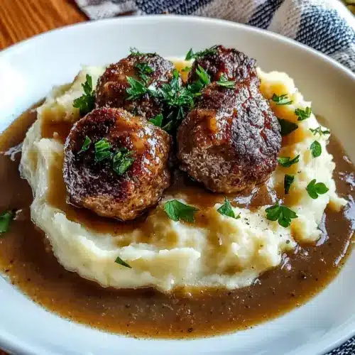 Salisbury Steak Meatballs with Garlic Herb Mashed Potatoes