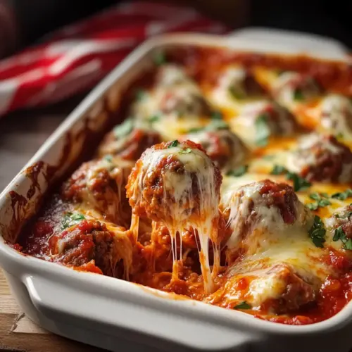 Meatball Casserole with Cheese and Sauce