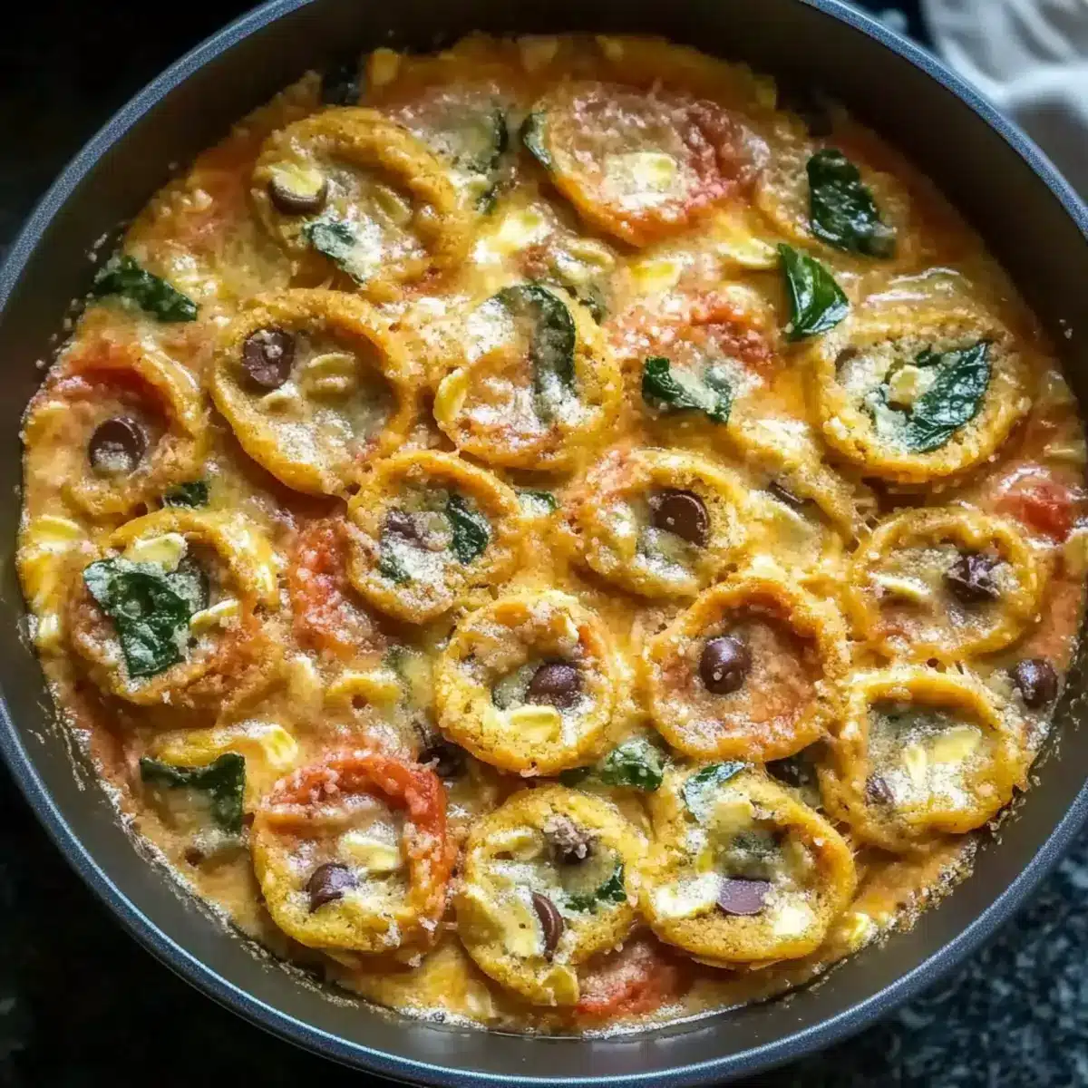 One Pot Creamy Spinach Tomato Tortellini