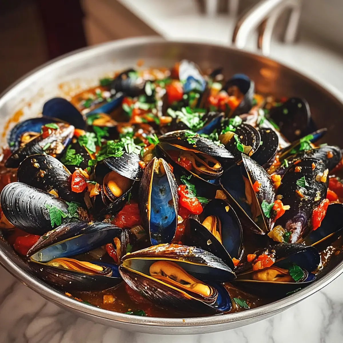 Mediterranean Garlic Mussel Skillet