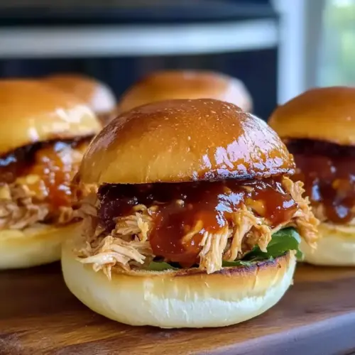 Crockpot Peach BBQ Pulled Chicken Sliders