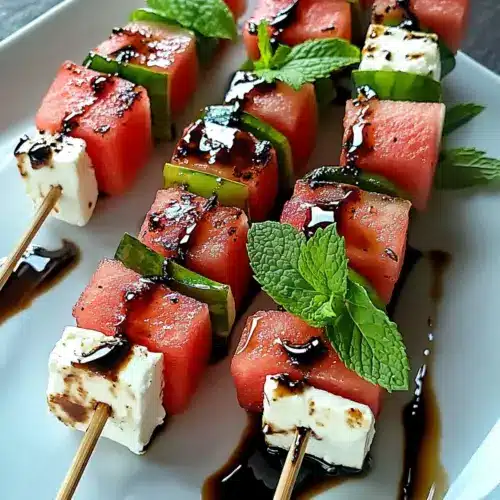 Watermelon Feta Skewers with Fresh Mint
