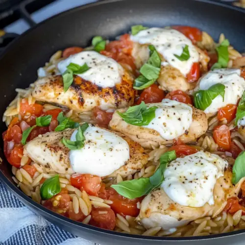 One-Skillet Caprese Chicken Orzo