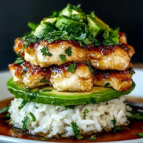 Honey Lime Chicken and Avocado Rice Stack