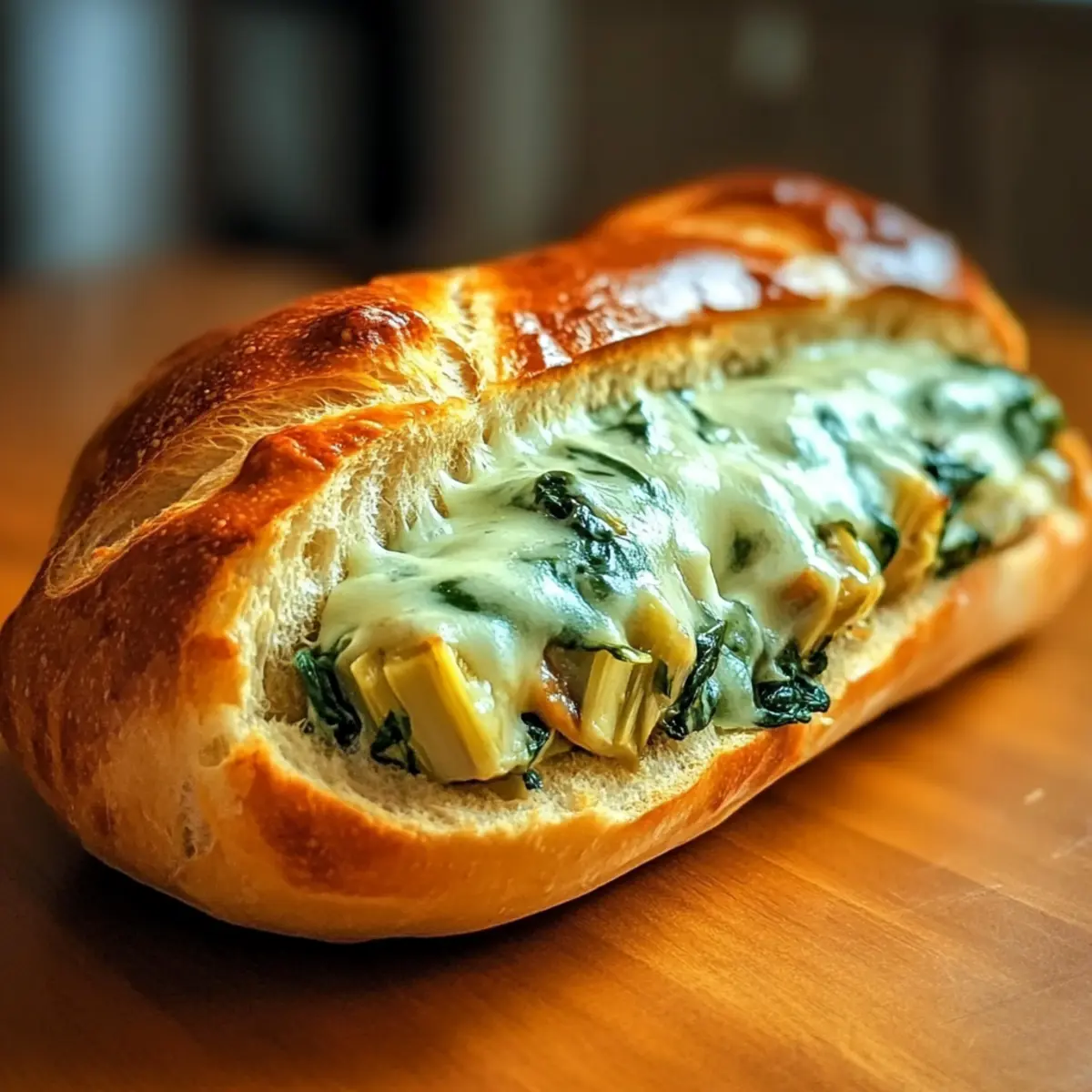 Cheesy Spinach Artichoke & Mushroom Stuffed Baguette Bliss